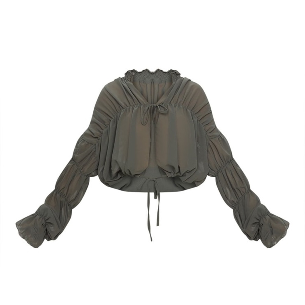 Green Sheer Ruched Tiered Blouse Size 4 (small) - Picture 3 of 5